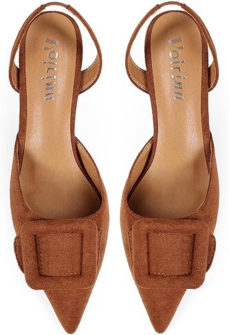 Women Slingback Heels Closed Pointed Toe Kitten Heels Buckle Suede Pumps Comfortable Dress Shoes in Saudi Arabia