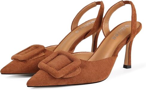 Women Slingback Heels Closed Pointed Toe Kitten Heels Buckle Suede Pumps Comfortable Dress Shoes in Saudi Arabia
