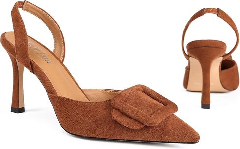 Women Slingback Heels Closed Pointed Toe Kitten Heels Buckle Suede Pumps Comfortable Dress Shoes in Saudi Arabia