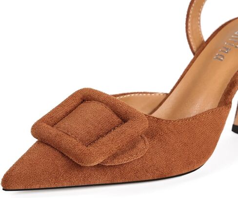 Women Slingback Heels Closed Pointed Toe Kitten Heels Buckle Suede Pumps Comfortable Dress Shoes in Saudi Arabia