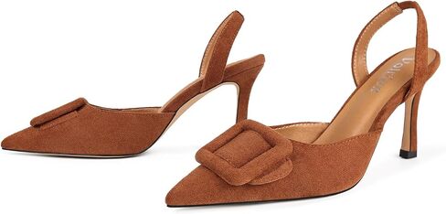Women Slingback Heels Closed Pointed Toe Kitten Heels Buckle Suede Pumps Comfortable Dress Shoes in Saudi Arabia