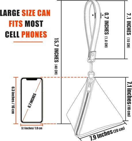 Two Sizes Women Leather Clutch Wallet Triangle Wristlet Purse Wrist Strap in Kuwait