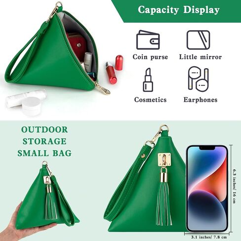 Two Sizes Women Leather Clutch Wallet Triangle Wristlet Purse Wrist Strap in Kuwait