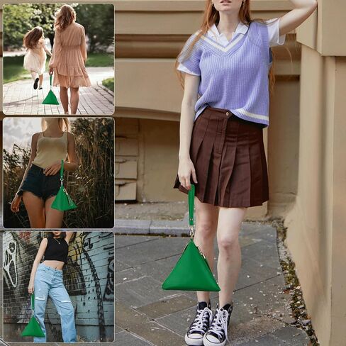 Two Sizes Women Leather Clutch Wallet Triangle Wristlet Purse Wrist Strap in Kuwait