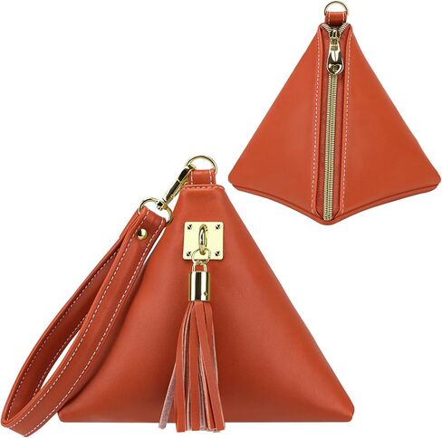 Two Sizes Women Leather Clutch Wallet Triangle Wristlet Purse Wrist Strap in Kuwait