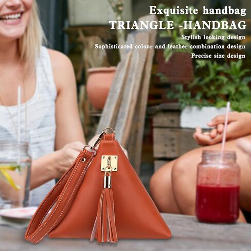 Two Sizes Women Leather Clutch Wallet Triangle Wristlet Purse Wrist Strap in Kuwait