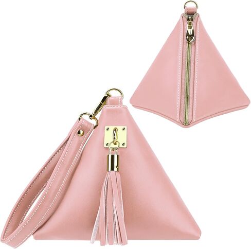 Two Sizes Women Leather Clutch Wallet Triangle Wristlet Purse Wrist Strap in Kuwait