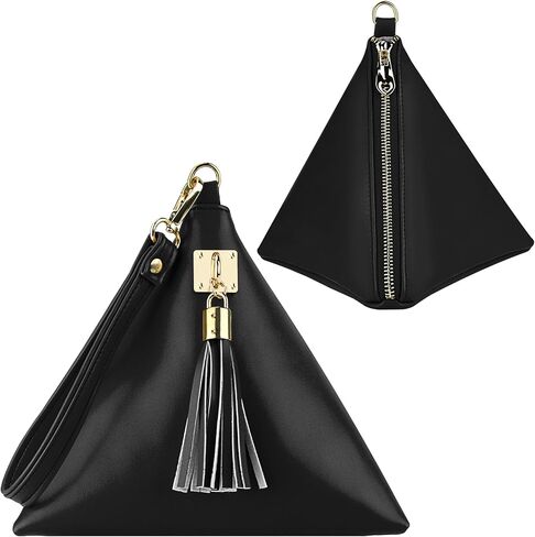 Two Sizes Women Leather Clutch Wallet Triangle Wristlet Purse Wrist Strap in Kuwait