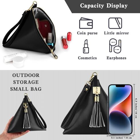 Two Sizes Women Leather Clutch Wallet Triangle Wristlet Purse Wrist Strap in Kuwait