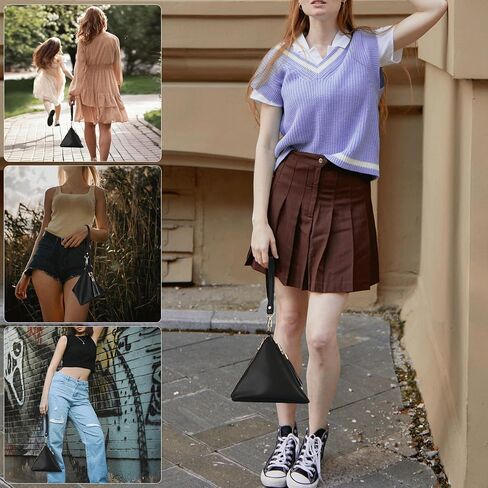 Two Sizes Women Leather Clutch Wallet Triangle Wristlet Purse Wrist Strap in Kuwait