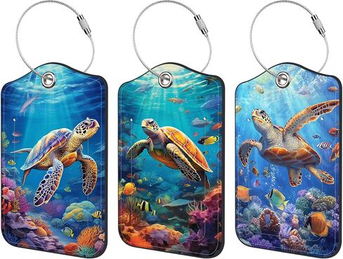 3 علامات الأمتعة Pu Pu for Dorcase ، Sea Turtle Carcase Tag Leather Privacy Cover Label مع حلقة من الفولاذ المقاوم للصدأ لحقائب حقيبة اليد حقيبة يد الأمتعة in Kuwait