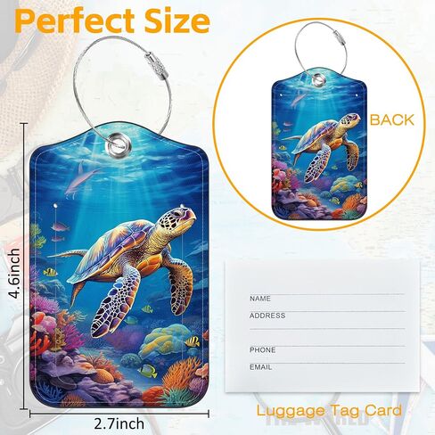 3 علامات الأمتعة Pu Pu for Dorcase ، Sea Turtle Carcase Tag Leather Privacy Cover Label مع حلقة من الفولاذ المقاوم للصدأ لحقائب حقيبة اليد حقيبة يد الأمتعة in Kuwait