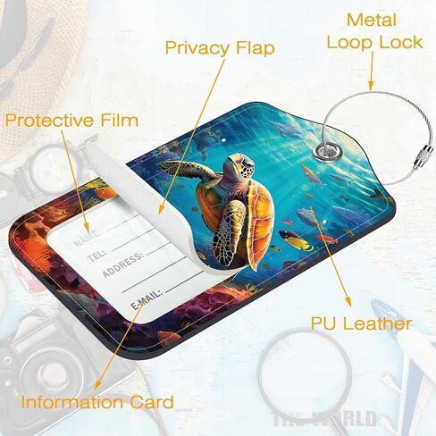 3 علامات الأمتعة Pu Pu for Dorcase ، Sea Turtle Carcase Tag Leather Privacy Cover Label مع حلقة من الفولاذ المقاوم للصدأ لحقائب حقيبة اليد حقيبة يد الأمتعة in Kuwait