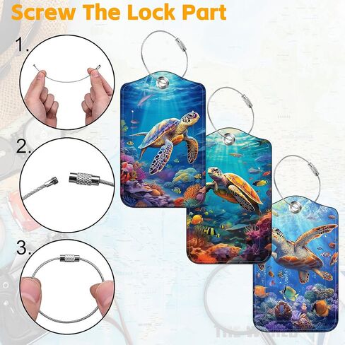 3 علامات الأمتعة Pu Pu for Dorcase ، Sea Turtle Carcase Tag Leather Privacy Cover Label مع حلقة من الفولاذ المقاوم للصدأ لحقائب حقيبة اليد حقيبة يد الأمتعة in Kuwait