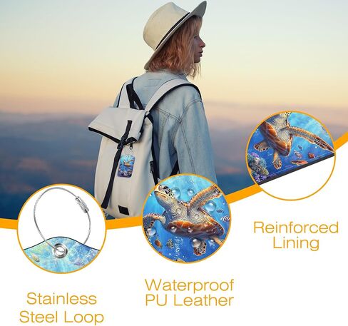 3 علامات الأمتعة Pu Pu for Dorcase ، Sea Turtle Carcase Tag Leather Privacy Cover Label مع حلقة من الفولاذ المقاوم للصدأ لحقائب حقيبة اليد حقيبة يد الأمتعة in Kuwait