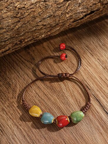 MINACHI Bohemian Colorful Ceramic Bead Adjustable Cord Bracelet, Boho Hippie Summer Jewelry Gift for Women in Saudi Arabia