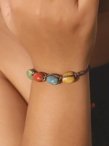 MINACHI Bohemian Colorful Ceramic Bead Adjustable Cord Bracelet, Boho Hippie Summer Jewelry Gift for Women in Saudi Arabia
