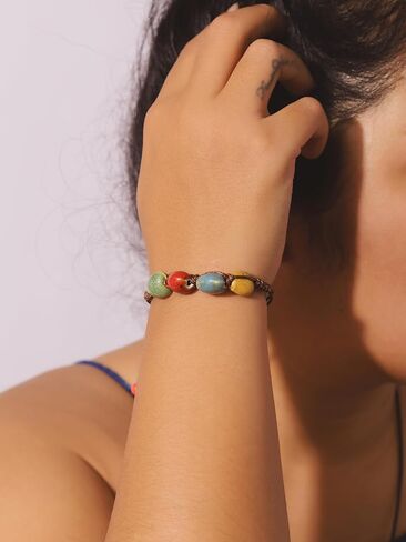MINACHI Bohemian Colorful Ceramic Bead Adjustable Cord Bracelet, Boho Hippie Summer Jewelry Gift for Women in Saudi Arabia