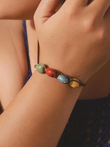 MINACHI Bohemian Colorful Ceramic Bead Adjustable Cord Bracelet, Boho Hippie Summer Jewelry Gift for Women in Saudi Arabia