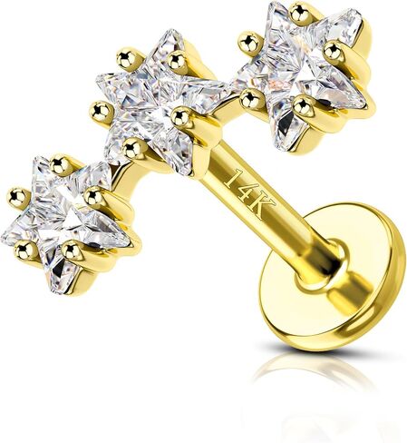 COCHARM 14K Real Gold Star Helix Cartilage Conch Earring Stud 16g Flat Back Solid Gold Helix Conch Piercing Jewelry 16g 6mm 8mm 14Kt Cartilage Stud Jewelry Internally Threaded in Saudi Arabia