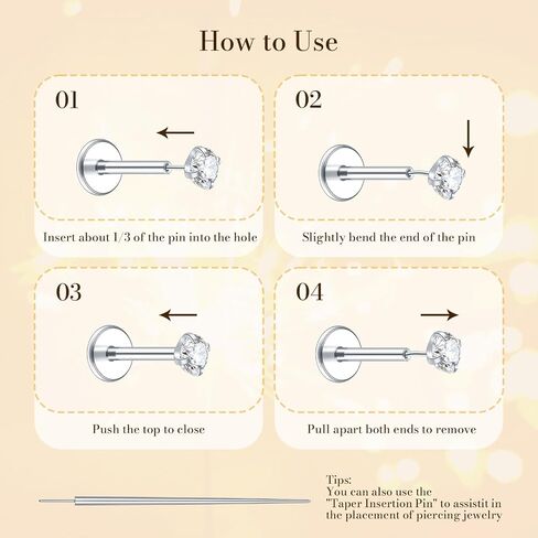 Aumeo 16G 18G Nose Rings Studs Threadless Flat Back Earrings Moon Star Lip Studs Heart CZ Medusa Nostril Tragus Helix Conch Piercing Jewelry 6mm 8mm 10mm Bar Length in Kuwait