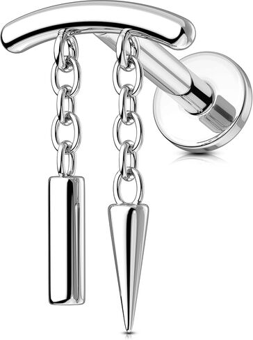 OUFER Chain Helix Piercing Jewelry, Dangle 316L Stainless Steel 16G Threadless Flat Back Piercings Helix Cartilage Piercing Jewelry for Women Men in Kuwait