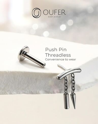 OUFER Chain Helix Piercing Jewelry, Dangle 316L Stainless Steel 16G Threadless Flat Back Piercings Helix Cartilage Piercing Jewelry for Women Men in Kuwait