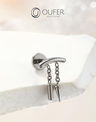 OUFER Chain Helix Piercing Jewelry, Dangle 316L Stainless Steel 16G Threadless Flat Back Piercings Helix Cartilage Piercing Jewelry for Women Men in Kuwait