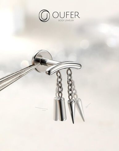 OUFER Chain Helix Piercing Jewelry, Dangle 316L Stainless Steel 16G Threadless Flat Back Piercings Helix Cartilage Piercing Jewelry for Women Men in Kuwait