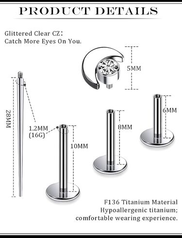 16G G23 Titanium Tragus Conch Helix Piercing Jewelry Internally Threaded Flat Back Cartilage Earrings Forward Helix Earrings Medusa Labret Piercing Jewelry for Women Men Silver 6MM 8MM 10MM in Saudi Arabia