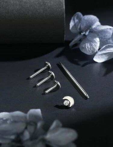 16G G23 Titanium Tragus Conch Helix Piercing Jewelry Internally Threaded Flat Back Cartilage Earrings Forward Helix Earrings Medusa Labret Piercing Jewelry for Women Men Silver 6MM 8MM 10MM in Saudi Arabia
