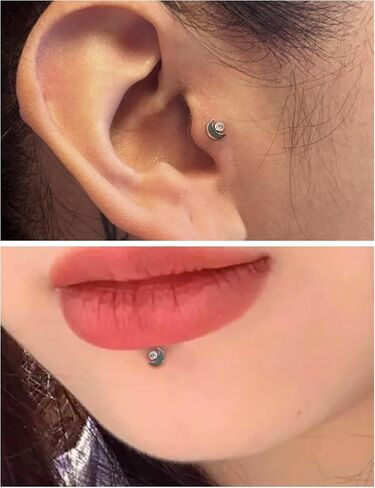 16G G23 Titanium Tragus Conch Helix Piercing Jewelry Internally Threaded Flat Back Cartilage Earrings Forward Helix Earrings Medusa Labret Piercing Jewelry for Women Men Silver 6MM 8MM 10MM in Saudi Arabia