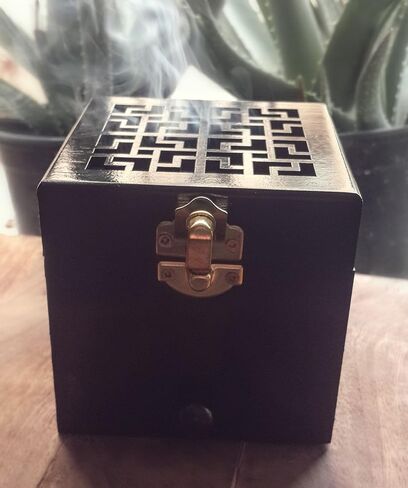 Nazareth Store Black Wood Incense Burner Holder Natural Ash Wood Box Distiller Cone Charcoal Resin Aromatherapy Fragrance Ornament in Saudi Arabia