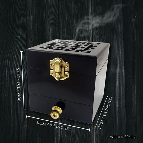 Nazareth Store Black Wood Incense Burner Holder Natural Ash Wood Box Distiller Cone Charcoal Resin Aromatherapy Fragrance Ornament in Saudi Arabia