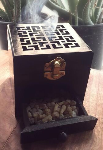 Nazareth Store Black Wood Incense Burner Holder Natural Ash Wood Box Distiller Cone Charcoal Resin Aromatherapy Fragrance Ornament in Saudi Arabia