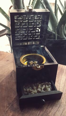 Nazareth Store Black Wood Incense Burner Holder Natural Ash Wood Box Distiller Cone Charcoal Resin Aromatherapy Fragrance Ornament in Saudi Arabia