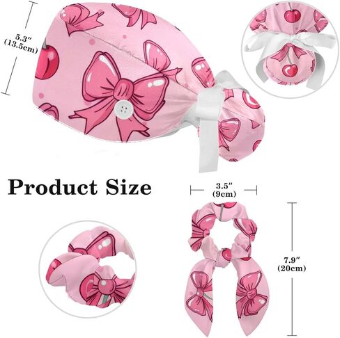Women’s Working Caps with Button Pink Background with Stars and Hearts Long Hair Cover Ribbon Lace-Up Scrub Cap in Saudi Arabia
