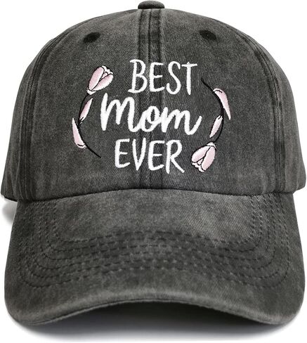 Best Mom Ever Embroidered Cotton Hat, Adjustable Fit, Vintage Washed, Gift for New Moms in Kuwait