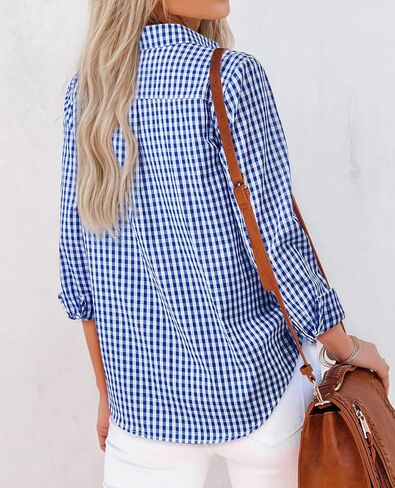siliteelon Womens Plaid Shirts Long Sleeve Button Down Dress Shirts Lightweight Casual Work Office Collared Blouse Top in Saudi Arabia