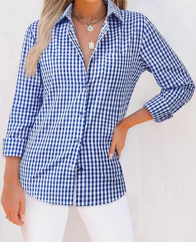siliteelon Womens Plaid Shirts Long Sleeve Button Down Dress Shirts Lightweight Casual Work Office Collared Blouse Top in Saudi Arabia