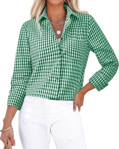 siliteelon Womens Plaid Shirts Long Sleeve Button Down Dress Shirts Lightweight Casual Work Office Collared Blouse Top in Saudi Arabia