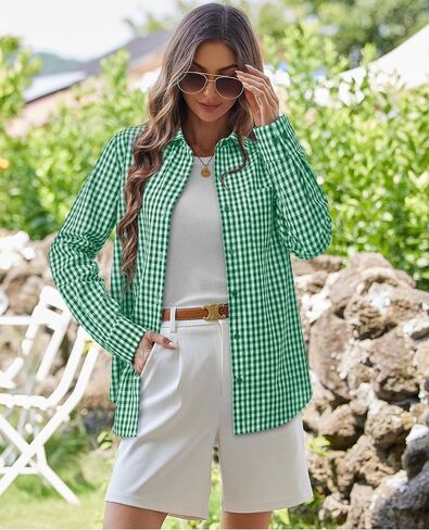 siliteelon Womens Plaid Shirts Long Sleeve Button Down Dress Shirts Lightweight Casual Work Office Collared Blouse Top in Saudi Arabia