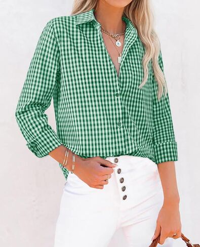 siliteelon Womens Plaid Shirts Long Sleeve Button Down Dress Shirts Lightweight Casual Work Office Collared Blouse Top in Saudi Arabia