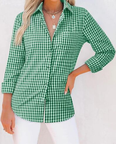 siliteelon Womens Plaid Shirts Long Sleeve Button Down Dress Shirts Lightweight Casual Work Office Collared Blouse Top in Saudi Arabia