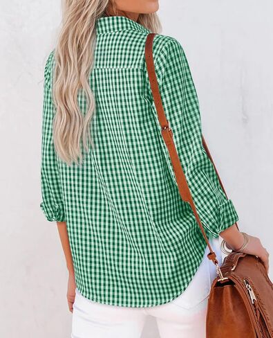 siliteelon Womens Plaid Shirts Long Sleeve Button Down Dress Shirts Lightweight Casual Work Office Collared Blouse Top in Saudi Arabia