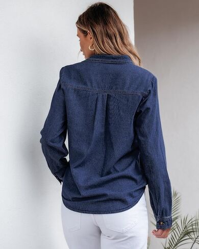 GRAPENT Denim Button Down Shirts for Women Long Sleeve Western Top Casual Cotton Relaxed Fit Jean Shirt Jacket Shacket in Kuwait