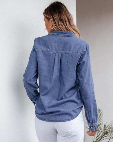 GRAPENT Denim Button Down Shirts for Women Long Sleeve Western Top Casual Cotton Relaxed Fit Jean Shirt Jacket Shacket in Kuwait