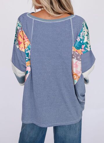 EVALESS Boho Tops for Women Trendy 2026 Fall 3/4 Length Patchwork Shirts in Kuwait