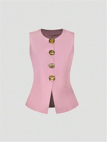 MakeMeChic Women's 2 Piece Suit Sets Metal Button Down Vest Top and Pleated Mini Skirt Set in Kuwait