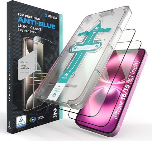 ديبا |2 عبوة| واقي شاشة مضاد للضوء الأزرق معتمد من TÜV لهاتف iPhone 12/12 Pro (6.1 بوصة) غطاء كامل من الزجاج المقسى من الحافة إلى الحافة مع صينية أدوات التثبيت السهلة in Kuwait